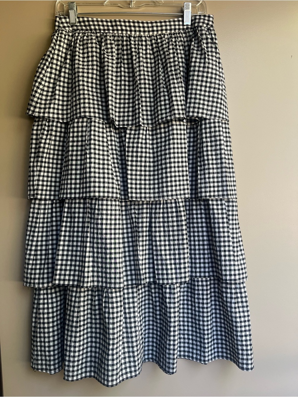 Mango Black and White Gingham Tiered Midi Skirt - Picture 2 of 4